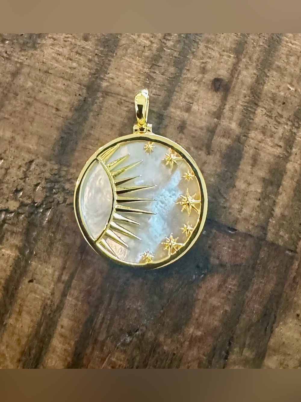 NWOT - Awe Inspired Celestial Mother of Pearl Amulet 14K Gold Vermeil Large - Picture 5 of 10
